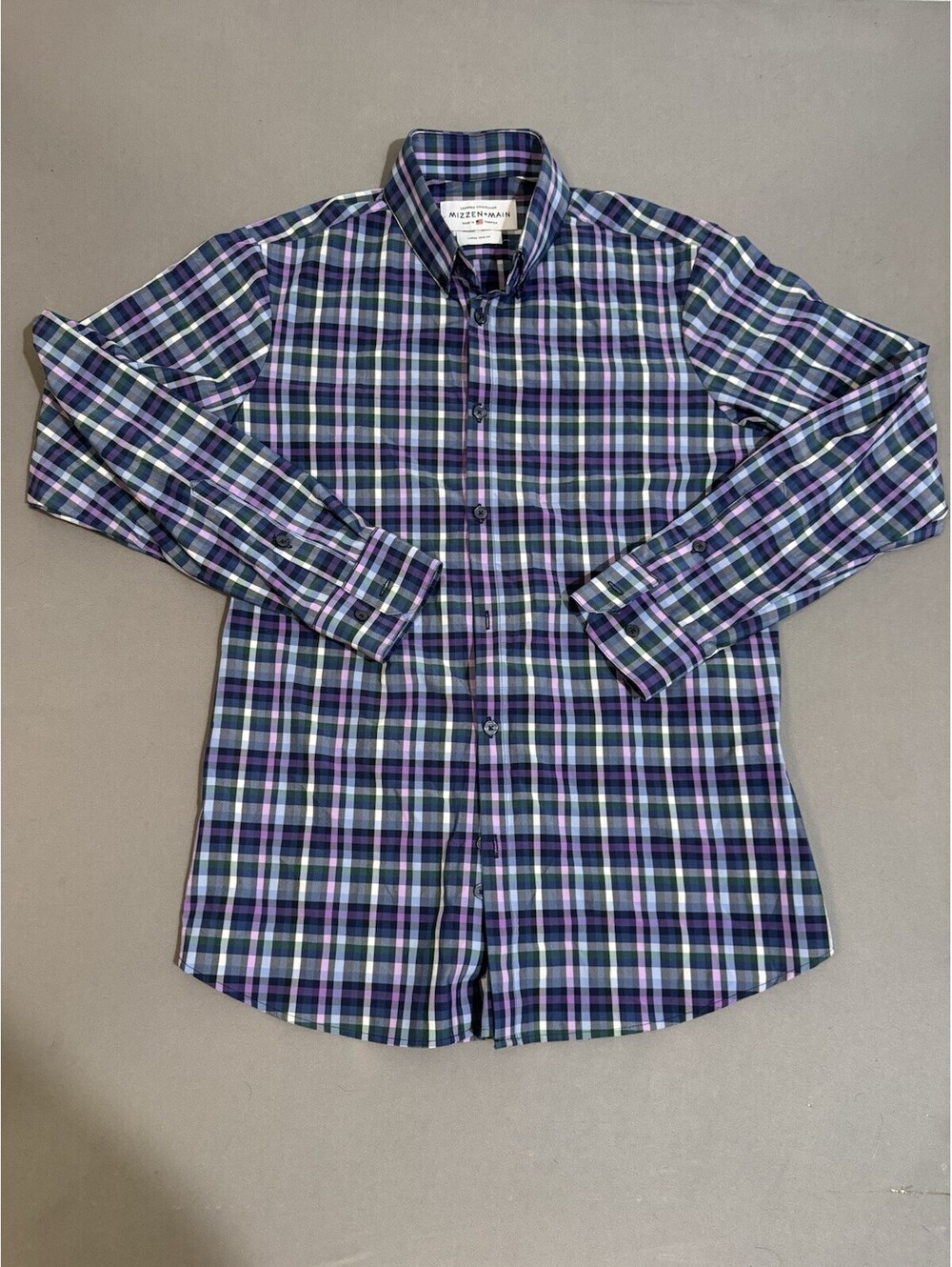 Mizzen Main Leeward Trim Fit Blue Check Long Sleeve Button Down Shirt Large